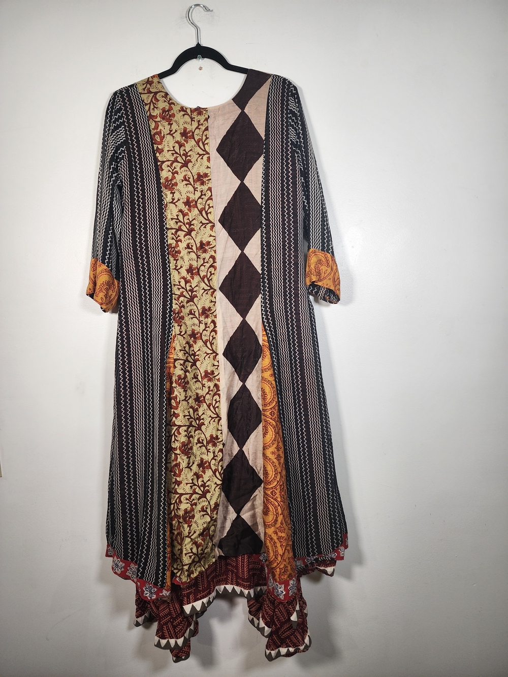 Boho Patchwork Maxi Dress Embroidered Paisley Geometric Earth Tone Hippie - Picture 3 of 7